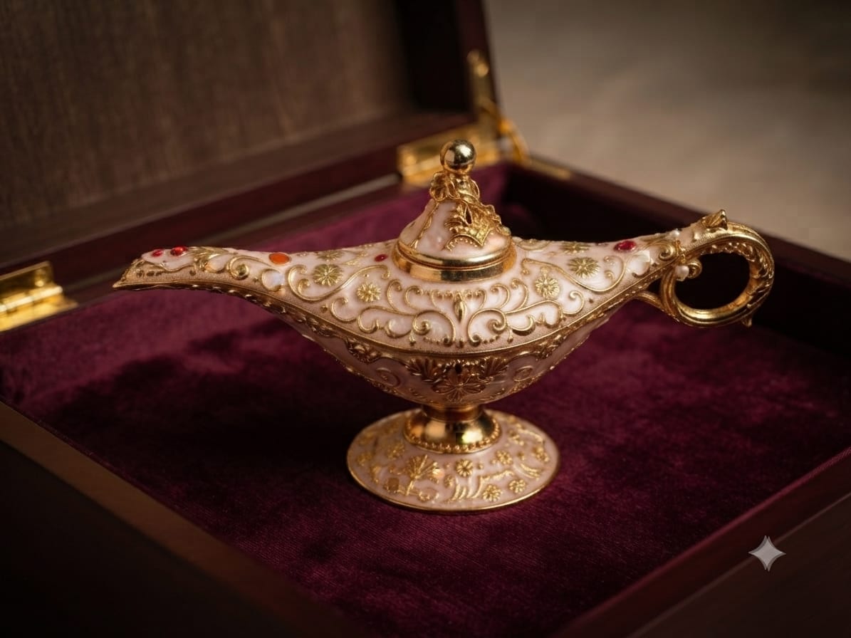Aladin Lamp / Prodip Showpiece Magic Lamp/ Classic Metal Carved Aladdin Lamp Light Wishing Tea Oil Pot and jewelry box (Size=L)