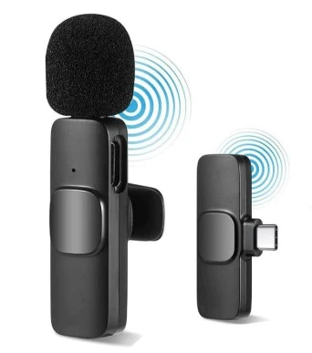 Wireless Lavalier Microphone k8 Portable Audio Video Record Mini Wireless k8 2.4Ghz Microphone For Android Live Broadcast Gaming mobile Phone Type-C & Lighting Black